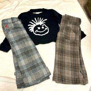 KNUCKLEHEADS LS TEE & 2 PAIRS COOL PLAID PANTS FUN 3T HTF